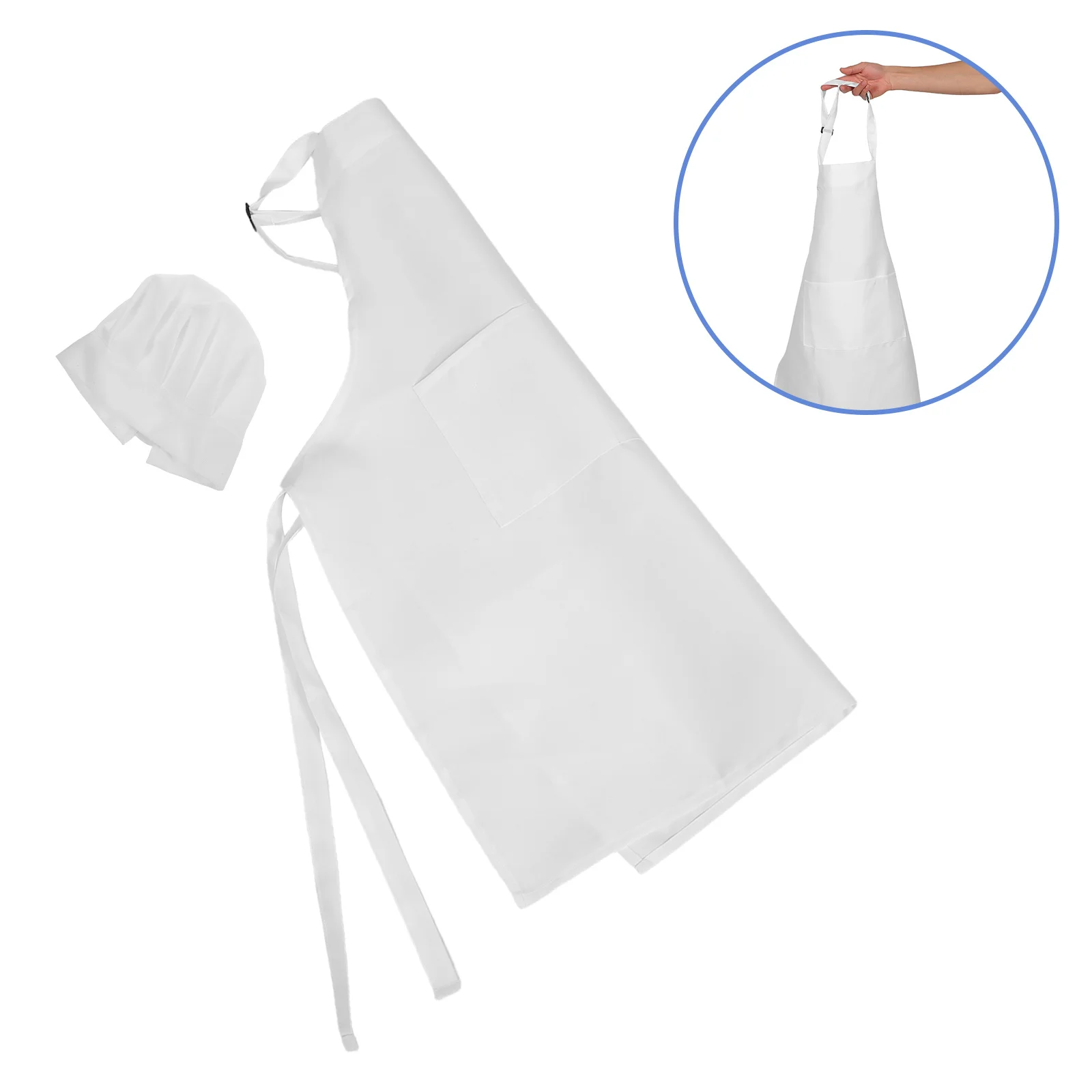 

1Set Adjustable Kitchen Bib Apron White Polyester Professional Chef Apron Men Girls Water Resistant Cooking Baking Grilling