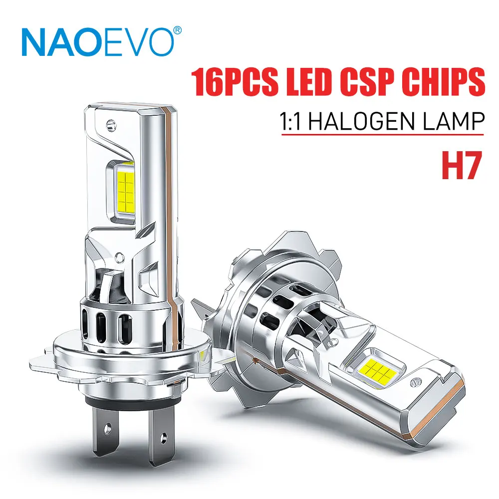 NAOEVO 2PCS H7 Direct Insertion LED Light 6500K H7 Headlight Perfectly Replaces Halogen Lights