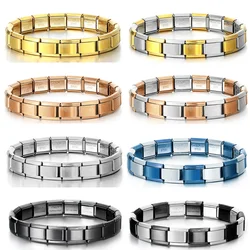 URING 9mm Width Italian Charm Bracelet Fashion Stainless Steel Bangle Elastic Link Chain High Quality Factory DIY Making Jewelry