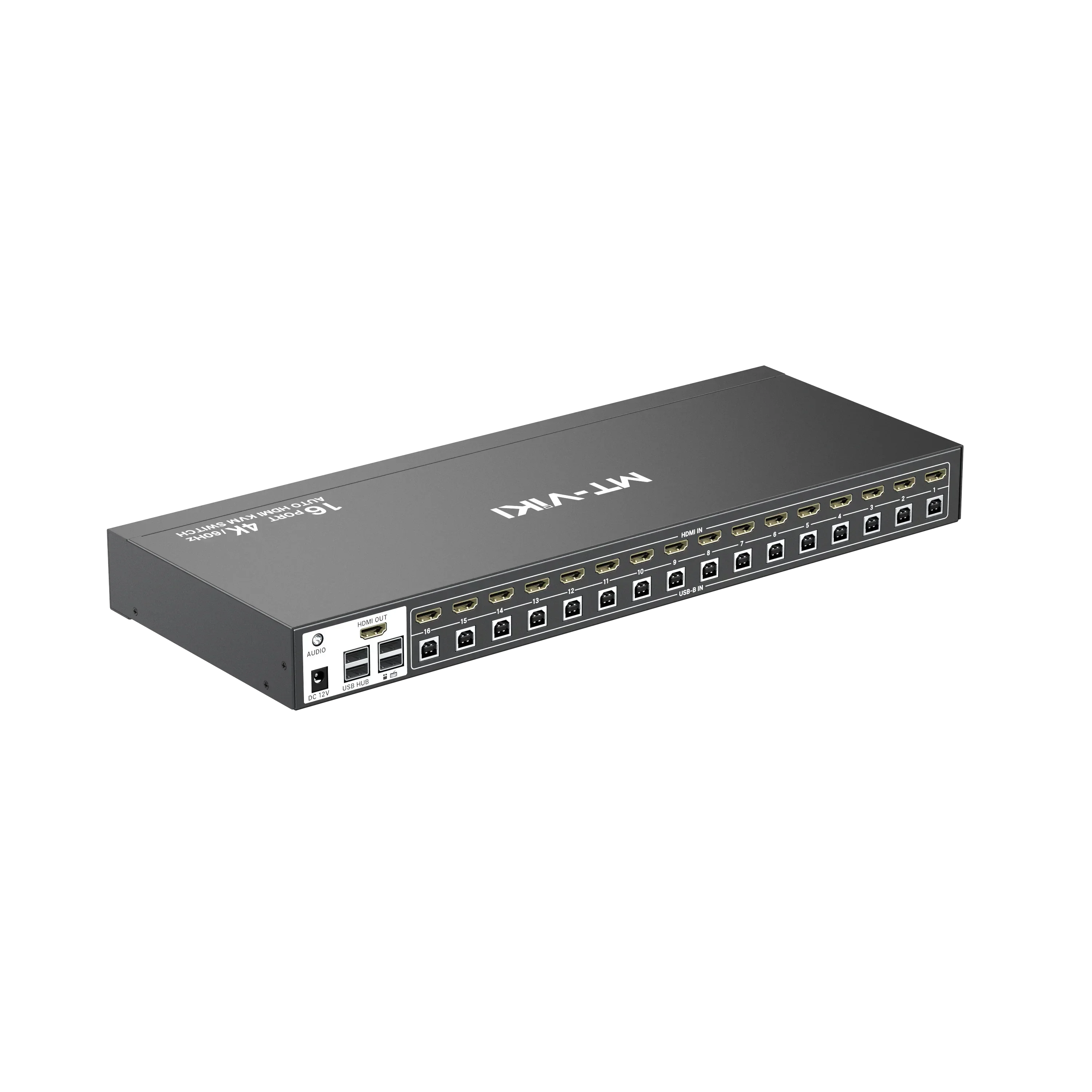 In stock MT-VIKI 4K@60Hz 16 Port KVM Switch HDMI W/3.5mm Audio, 1U Rack Mount KVM HDMI Switcher, Support Button/Hotkey/IR Remote