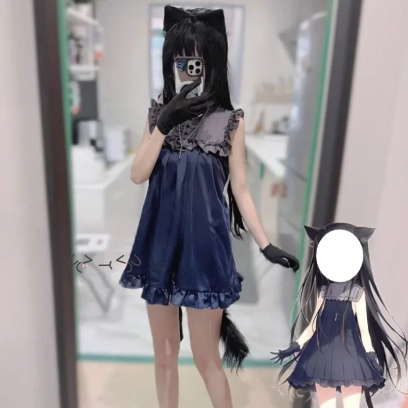 

Game Neri Cosplay Costume Blue Sleeveless Dress Cute Summer Casual Wear Role Play Outfit for Women Theme Party