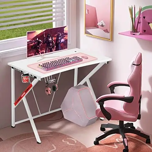 

Gaming Desk - 42 inch Gaming , Home Office Computer Desk with Cup Holder and Headphone Hook, Gamer Workstation Book stand Deak