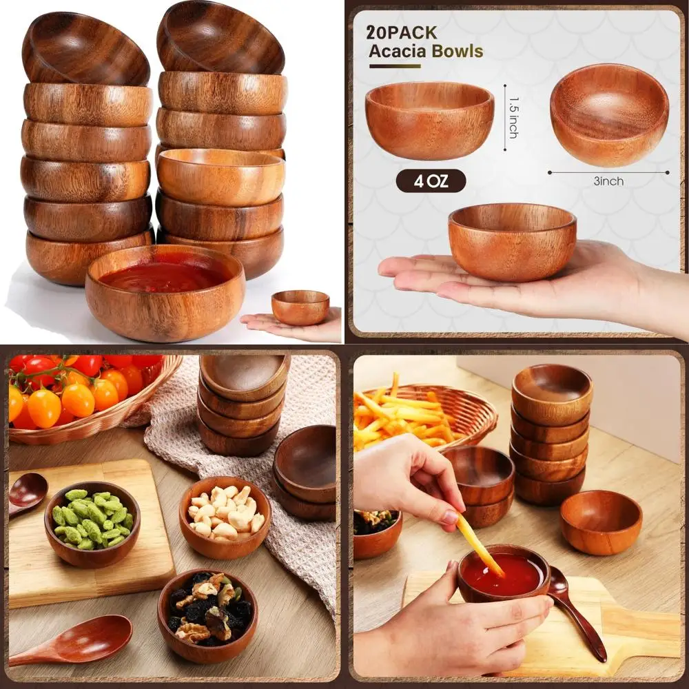 

Набор деревянных мисок для калабас из акации, 20 шт., маленькие круглые салатники ручной работы для сервировки попкорна, макарон и суппортов