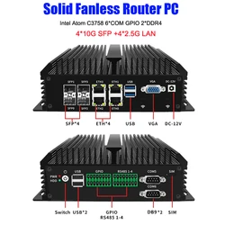 4x10G SFP+ Solid Fanless Mini PC 4xi226-V 2.5G LAN Firewall Soft Router Intel Atom C3758 Server Computer GPIO 6*COM AES-NI