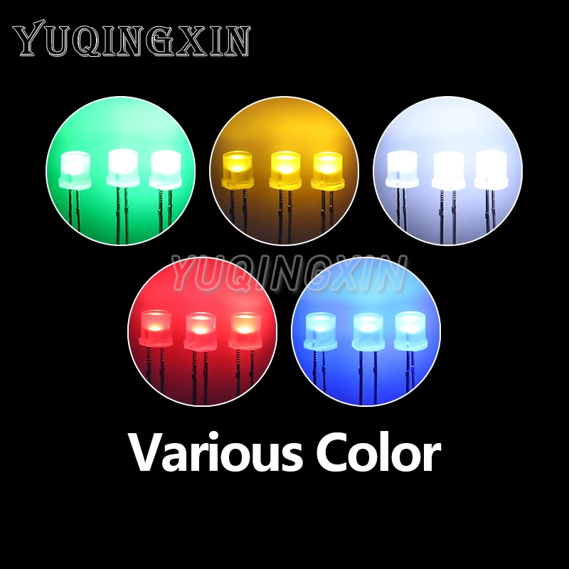 100pcs 5mm Flat Top White Red Yellow Blue Green Assorted Kit Lamp Diode LED Ultra Bright Bulbs Emitting Diode F5 DIY Light