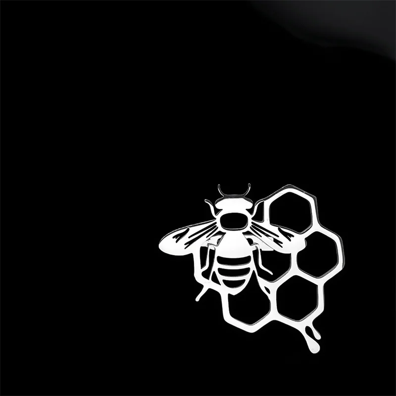 Cute Honeycomb Bee Brooch for Men/Women Stainless Steel Silver Color Insect Party Pin Bag Accessories Badge Jewelry X9211S02 image 2