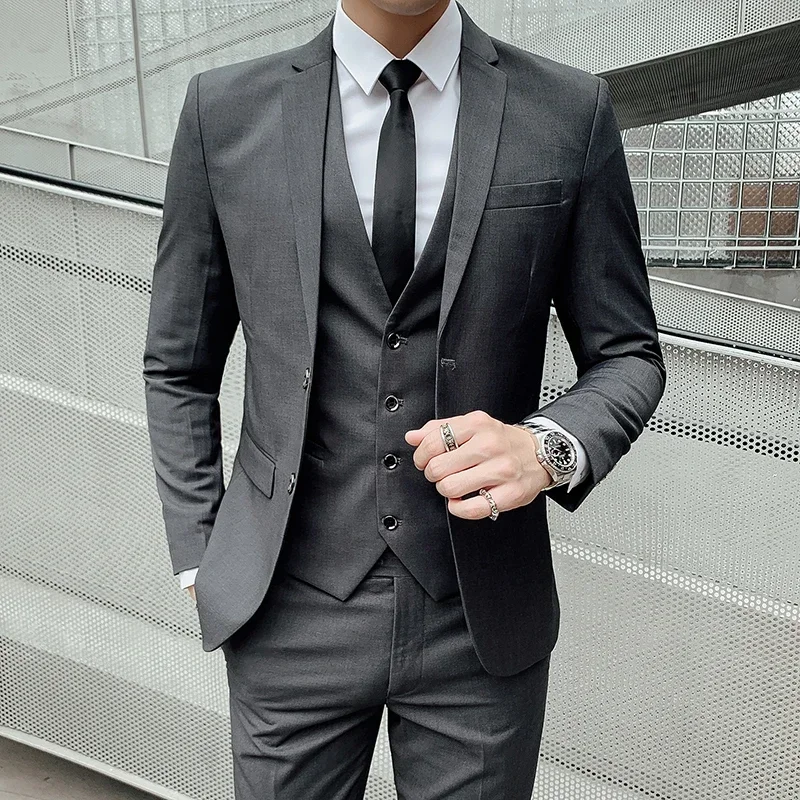 

Suit Men's (Blazer+ Vest + Pants) Business Gentleman Fashionable and Fitted Casual Work Solid-color Wedding Best Man Suit S-6XL