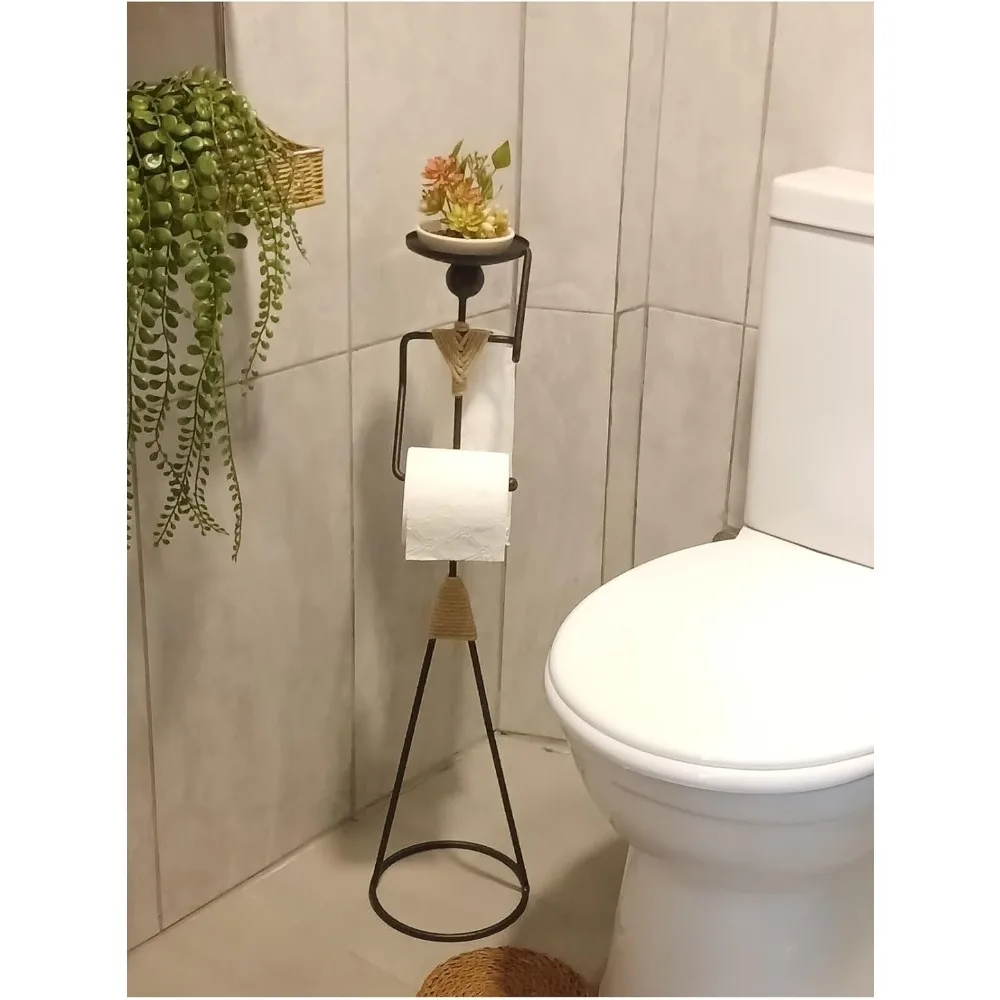 

Elegant Toilet Paper Stand with Metal Art and Multipurpose Tray for Bathroom Accessories