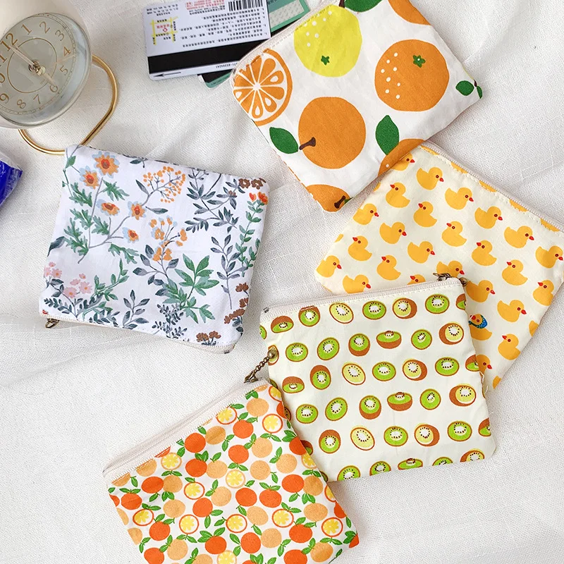 Cute Flower Fruit Print Coin Purse Women Credit Card Holder Zipper Coin Pouch Cute Purse Clutch Bag Money Bags Girls Cute Bag