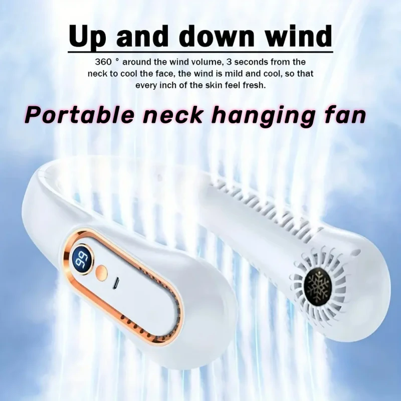 Neck Bladeless Fan Mini Ultra Long Life Portable Lazy Silent Fan Usb Charging Student Sports Office Digital Display Power 5 Gear