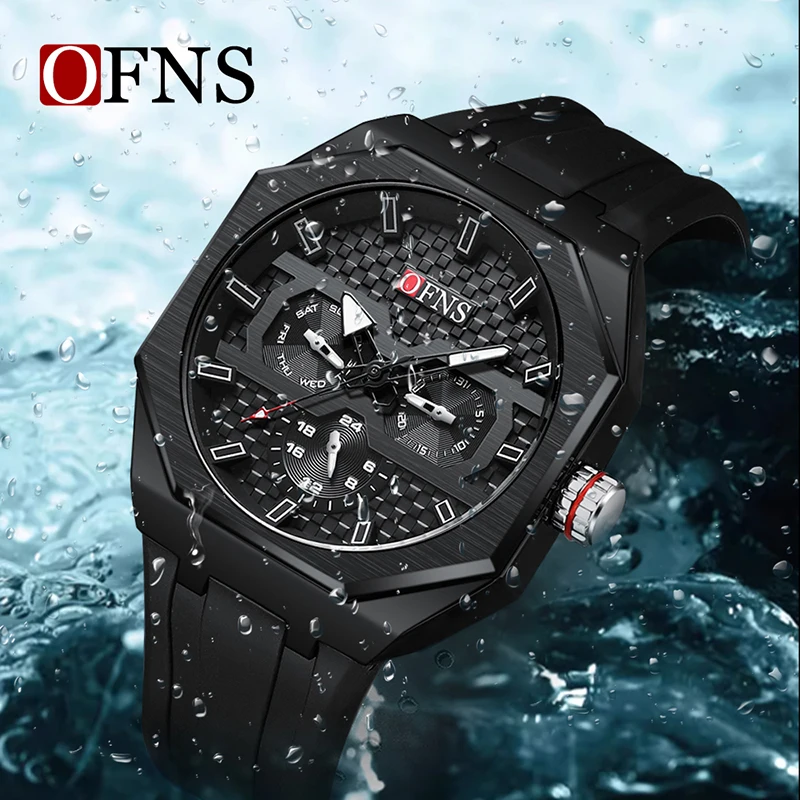 OFNS Luxury High Quality Men\'s Quartz Watch Fashion Needle Scale Three Eye Six Needle Waterproof Casual Business Men\'s Watches