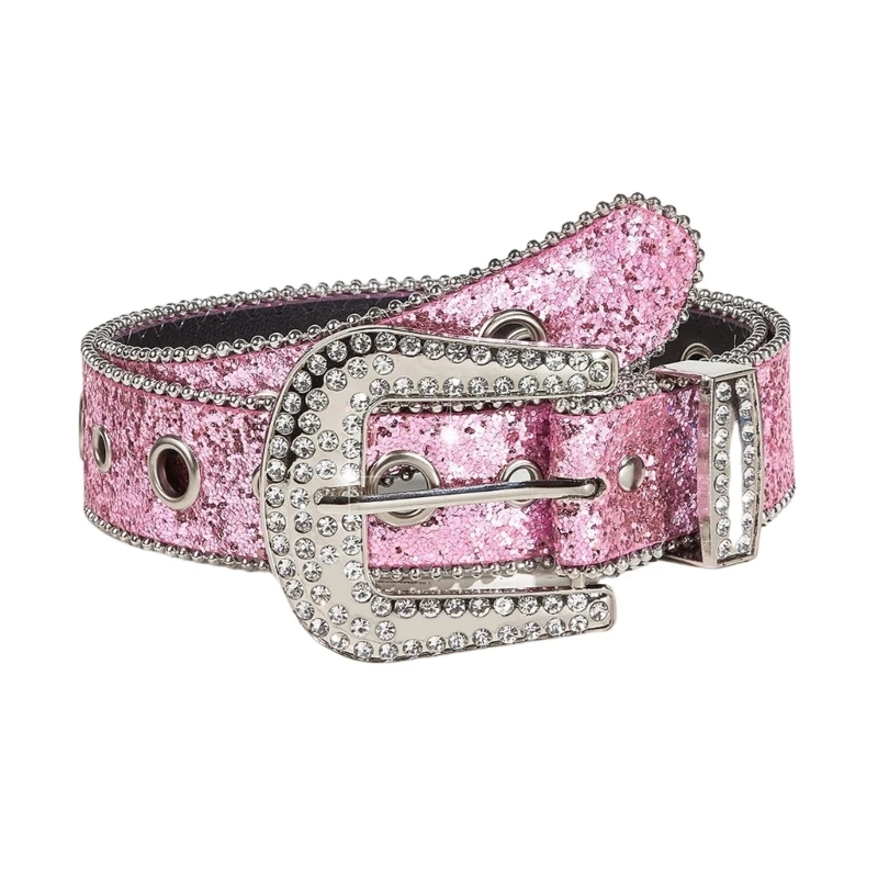 

50JB Spring Summer Cowboy Bling Bling Rhinestones Belt Full Diamond Belt for Adult