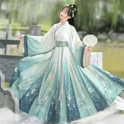 Chinese Style Women Oriental Vintage Hanfu Costumes Floral Embroidery Fairy Dresses Traditional Ancient Princess Daily Outfits