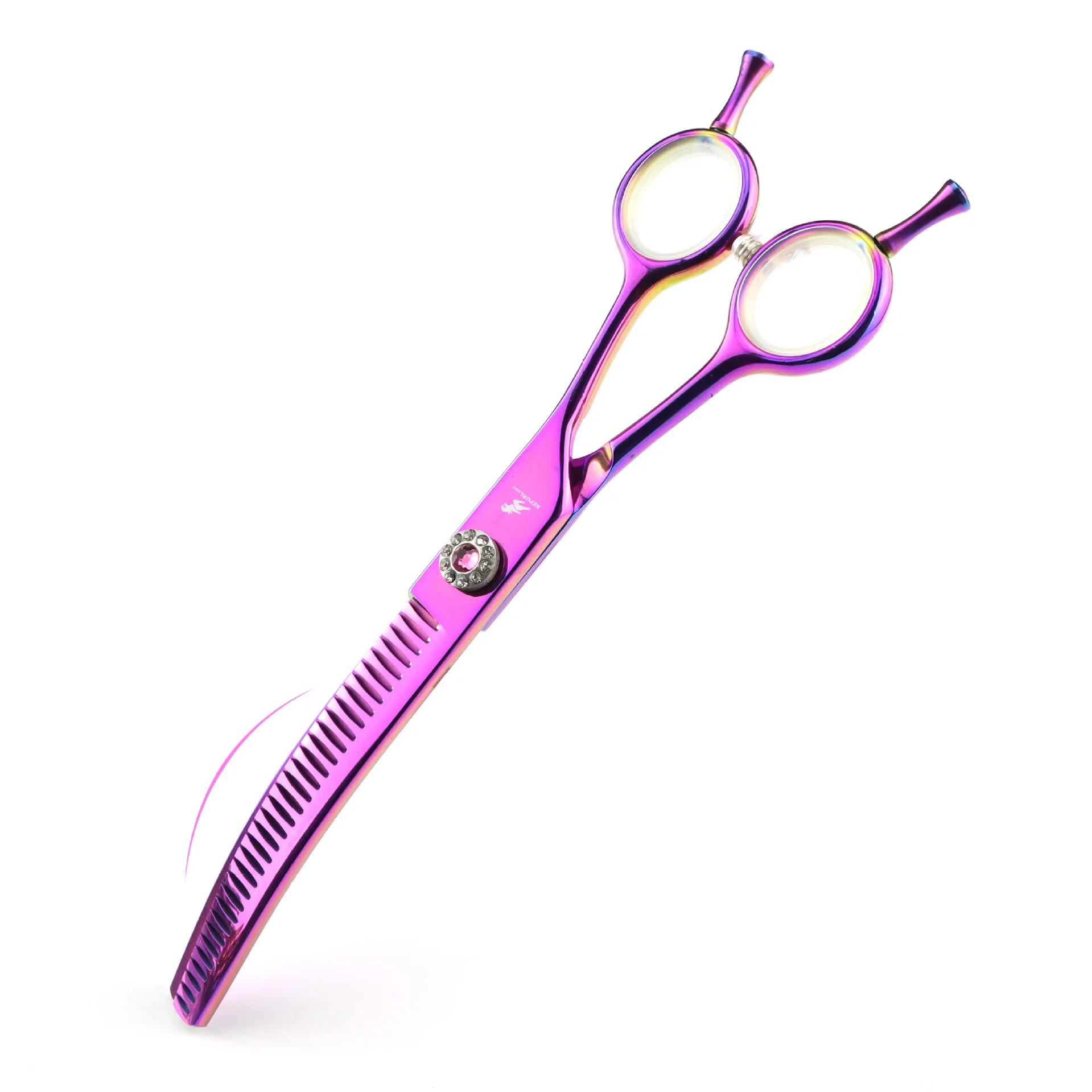 

Dog Grooming Scissors Professional Pink 7” Japan 440C Dog Curved Thinning Scissors Curved Chunker Shear Pet Hair Scissors 11#