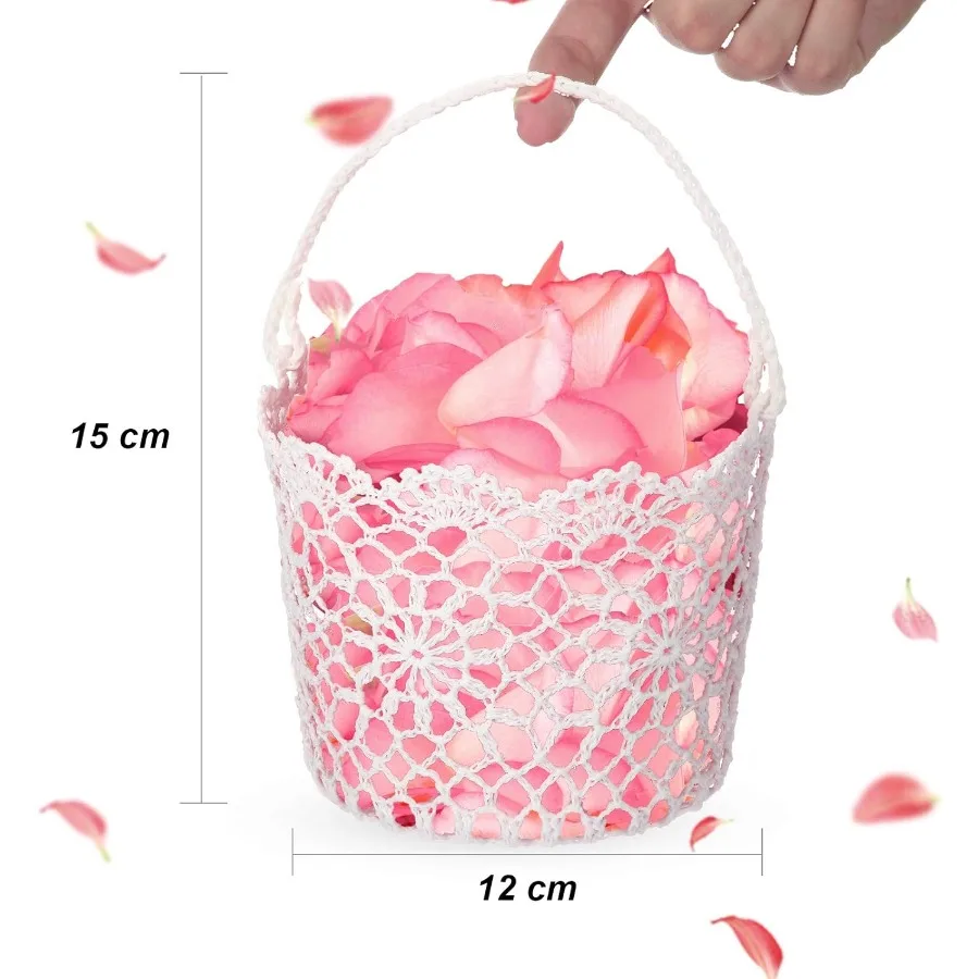 4pcs White Flower Girl Basket with Handle for Wedding Ceremony Elegant Floral Decoration for Bridal Shower and Reception Ideal