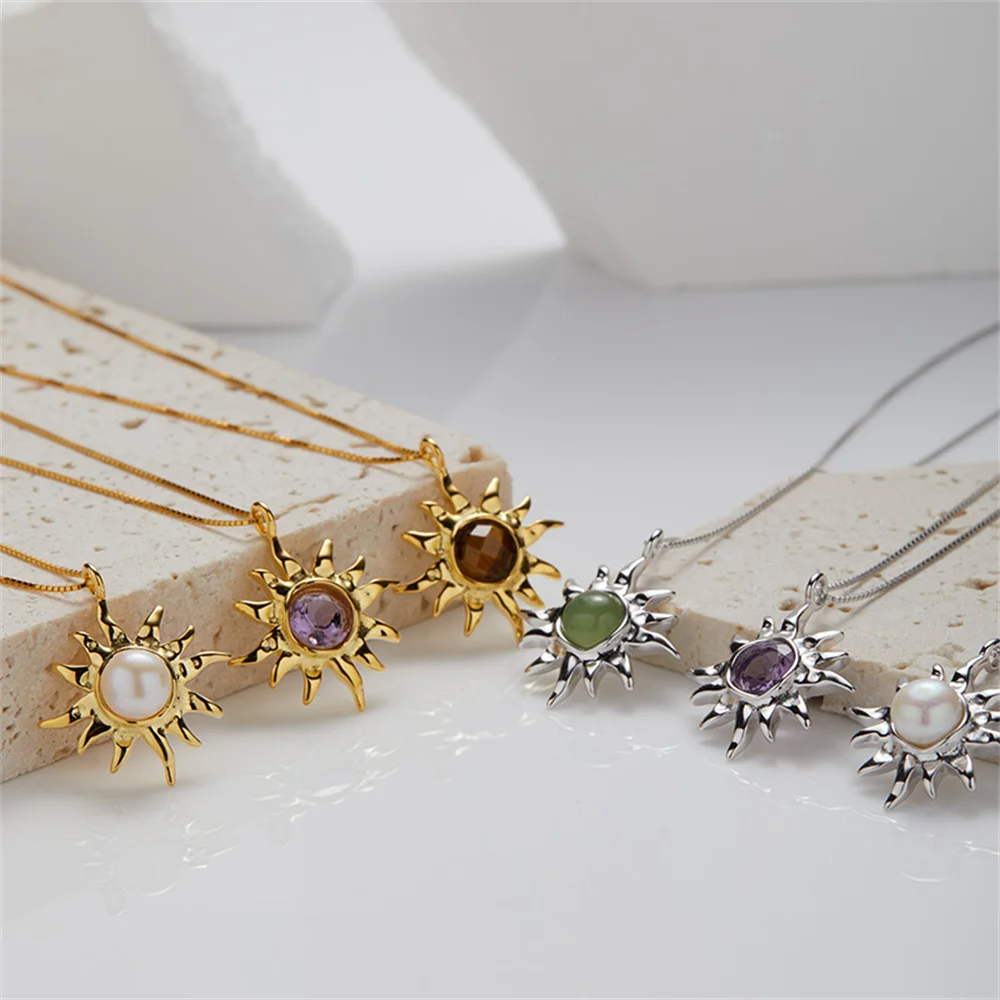 

Korean S925 Sterling Silver Niche Necklace, Natural Gemstone 3D Flower, Citrine Peridot High-End Collarbone Chain for Women