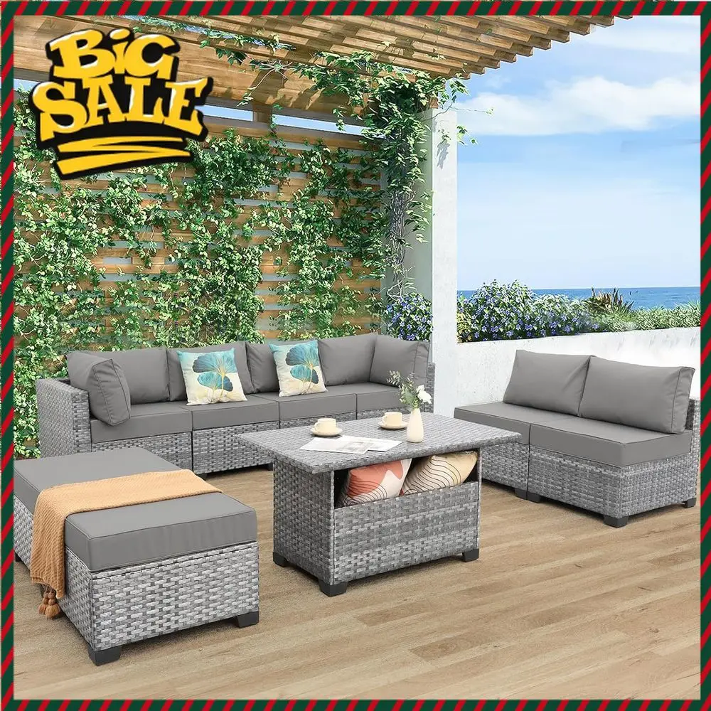 

Бестселлер: Серый 9-предметный комплект садовой мебели из искусственного ротанга с отсеком для хранения, подушками и чехлом