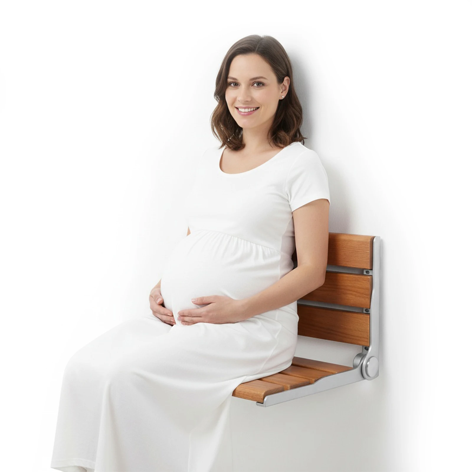 17.7inch Wall-Mounted Fold Up Bathroom Stool with Back Folding Shower Seat Bench Anti-Slip for Elderly Disabled Adults