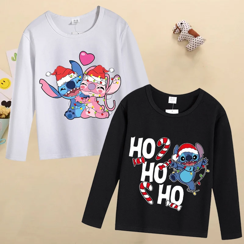 Punto di natale bambini top Kawaii Cartoon stampato magliette ragazzi ragazze Casual T-shirt a maniche lunghe 2024 vestiti autunnali per bambini