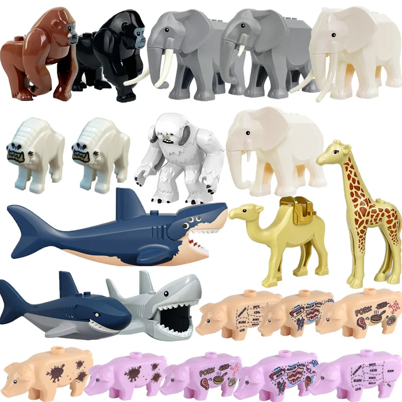 

City Street View Animal Series Building Blocks Zoo Pet Shark Snow Monster Cat Otter Elephant Giraffe Gorilla Bricks Friends Toys