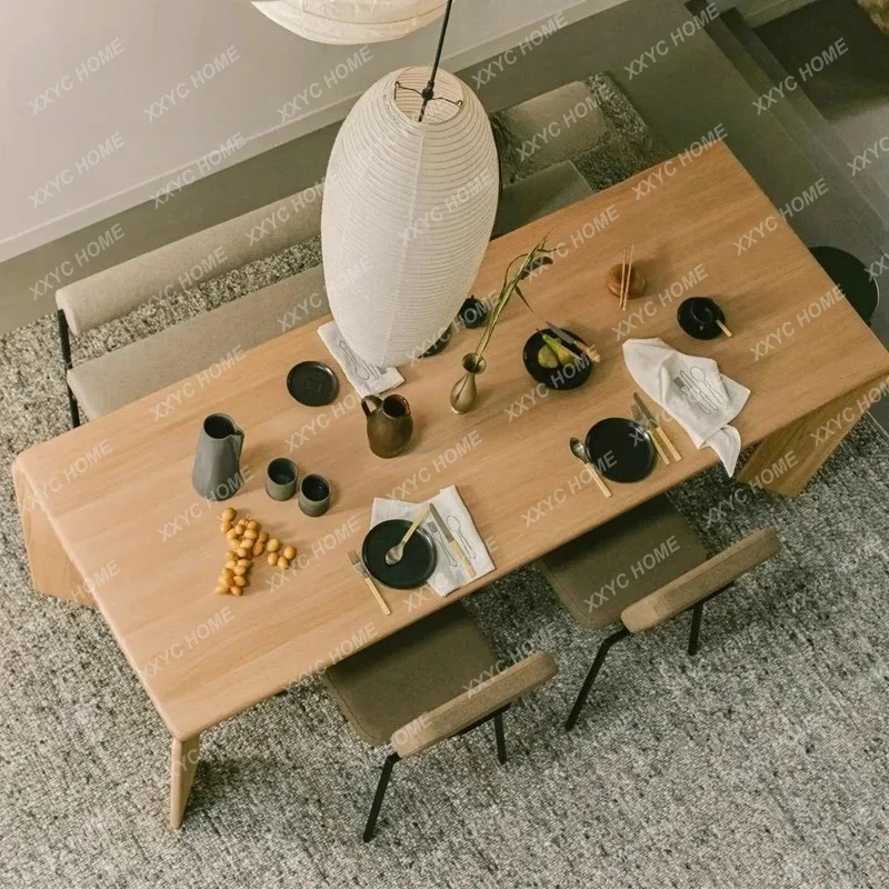 

HMJSolid wood dining table Log table medieval wabi long ash wood long table Cream