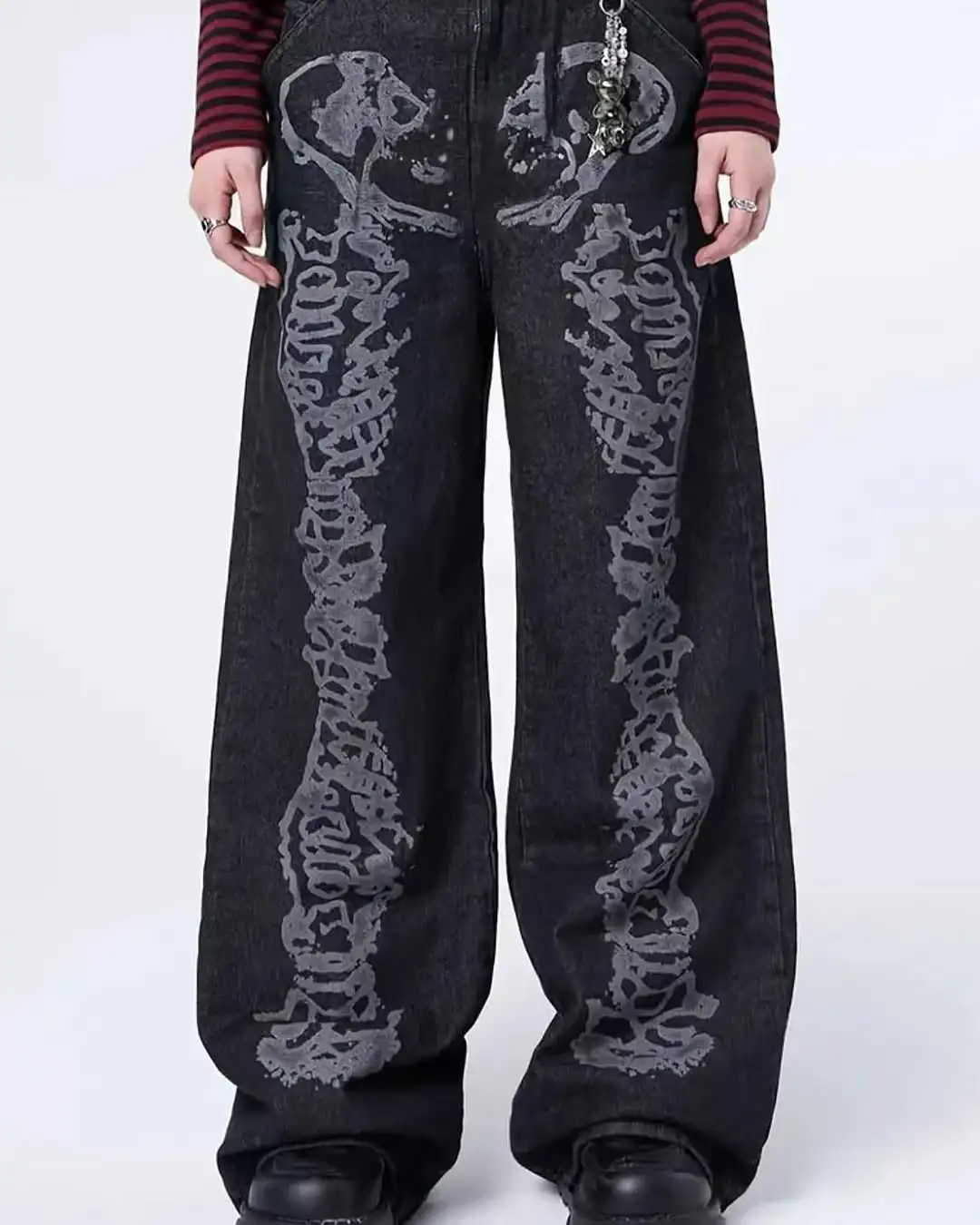 

Y2K Fashion Skull Pattern Washed Gray Baggy Jeans Men Women Harajuku Hip Hop Skateboard Pants Street Straight leg Denim Pants