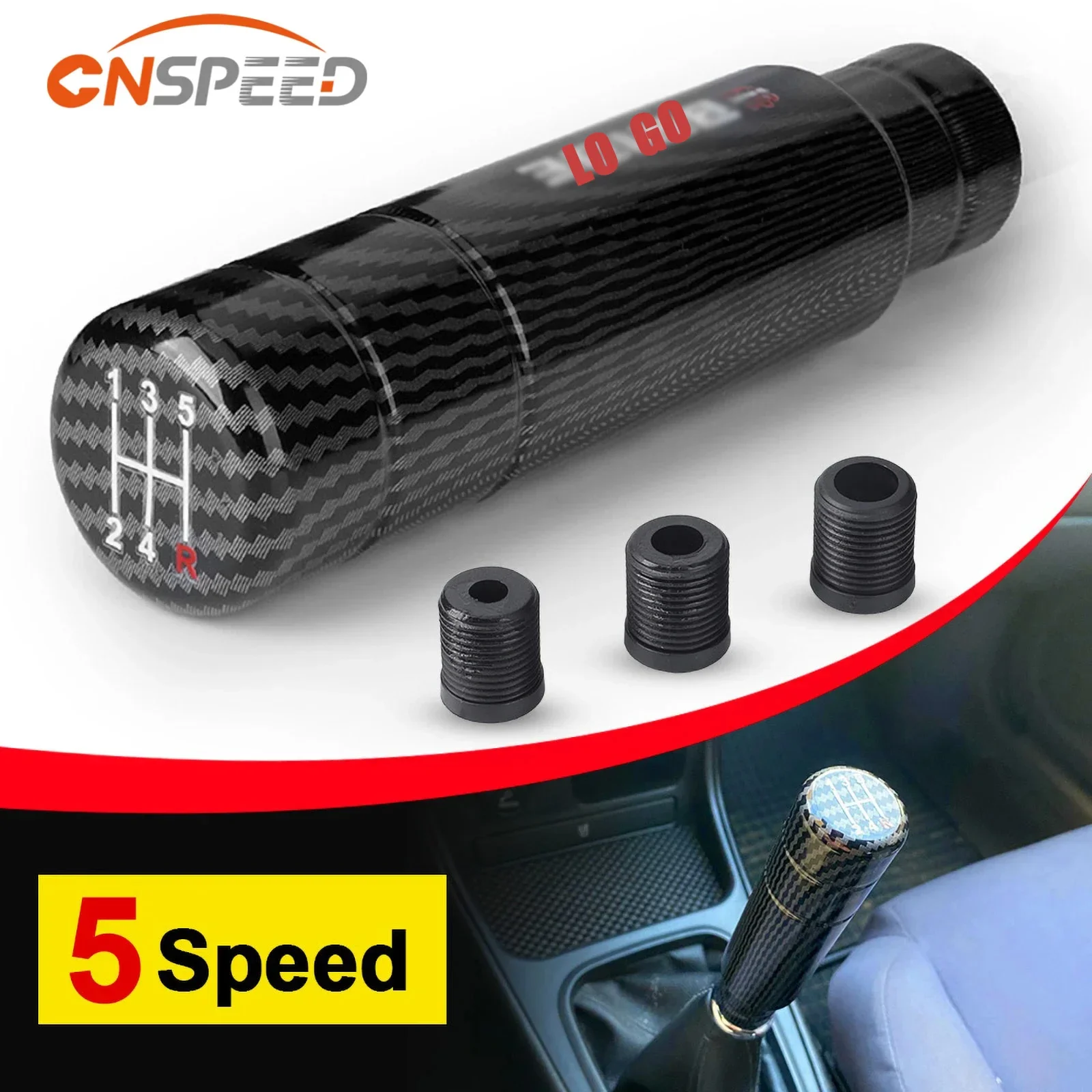 5 Speed Carbon Fiber Style 13/9CM Gear Shift Knob 8MM 10MM 12MM Universal Shape Manual Transmission Shifter Lever Knob