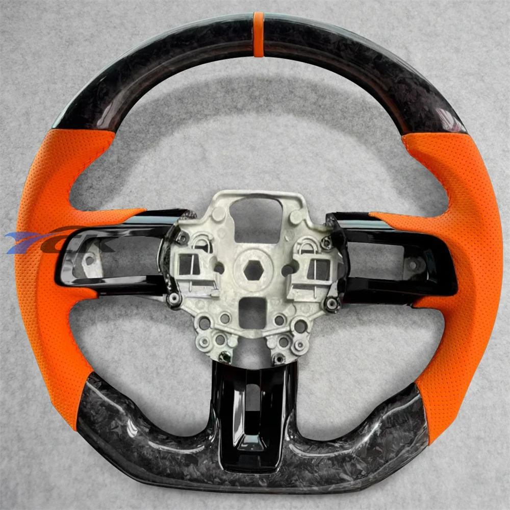 

Customized Forged Carbon Fiber Orange Leather Steering Wheel for For 2018 2019 2020 Ford Mustang car accessories