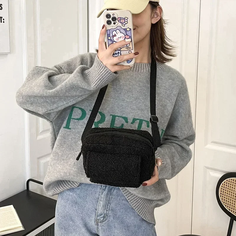 Ladies Fashion All-match One-shoulder Messenger Chain Cute Plush Bag Small Fashion Lambs Wool Fluffy Fur Female Designer Handbag