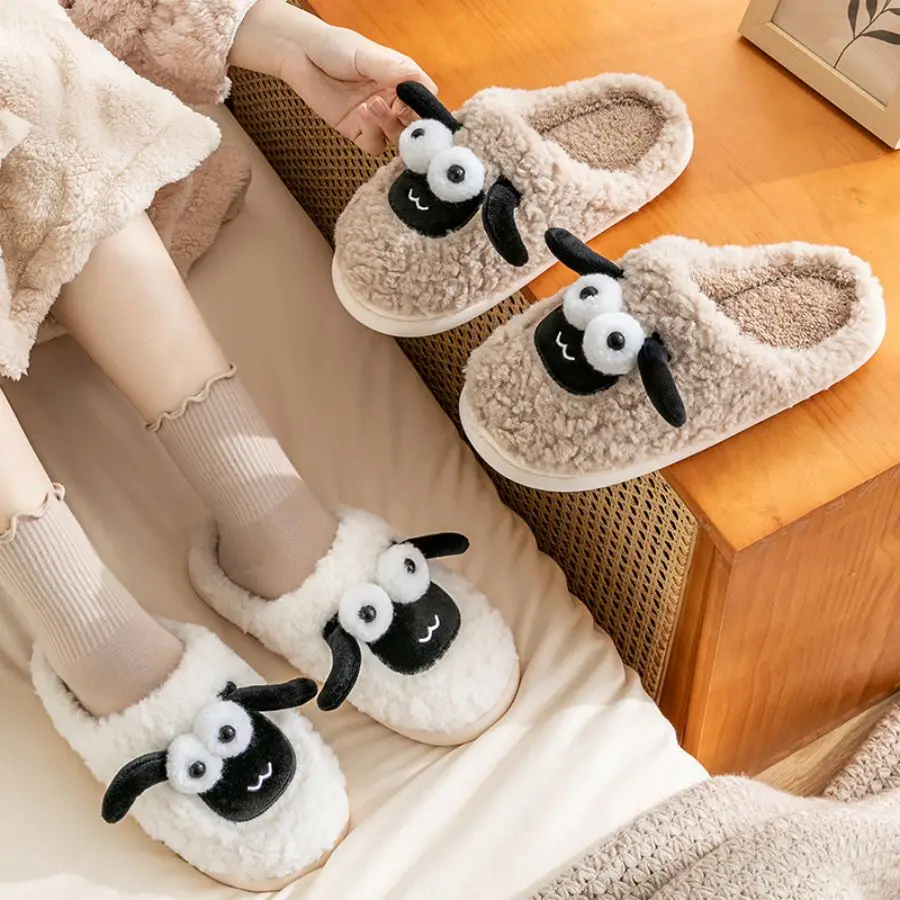 Plush Cotton Slippers For Women In Autumn And Winter 2024 New Cute Lamb Home Warm And Anti Slip With Thick Bottom Cotton Slipper