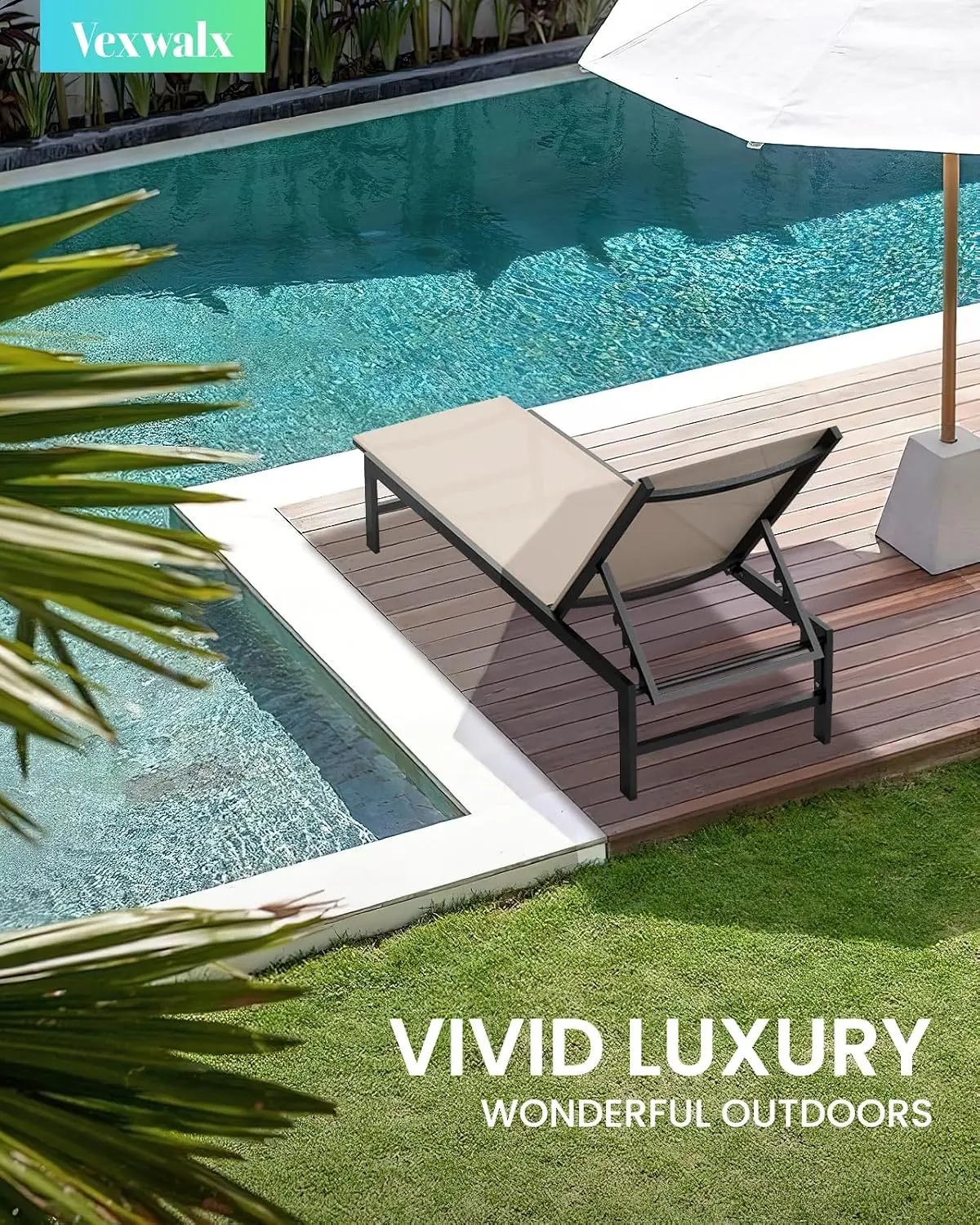 Aluminum Pool Lounge Chair Set 2 with 5-Position Recliner for Backyard Patio Deck, Customized