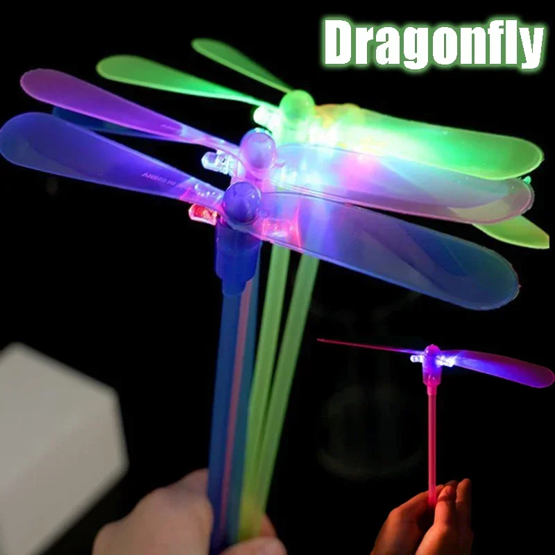 Children's Outdoor Bamboo Dragonfly Toys Luminous Pull Wire Flying Saucer Playings Early Learning Games Flash Flying Playings