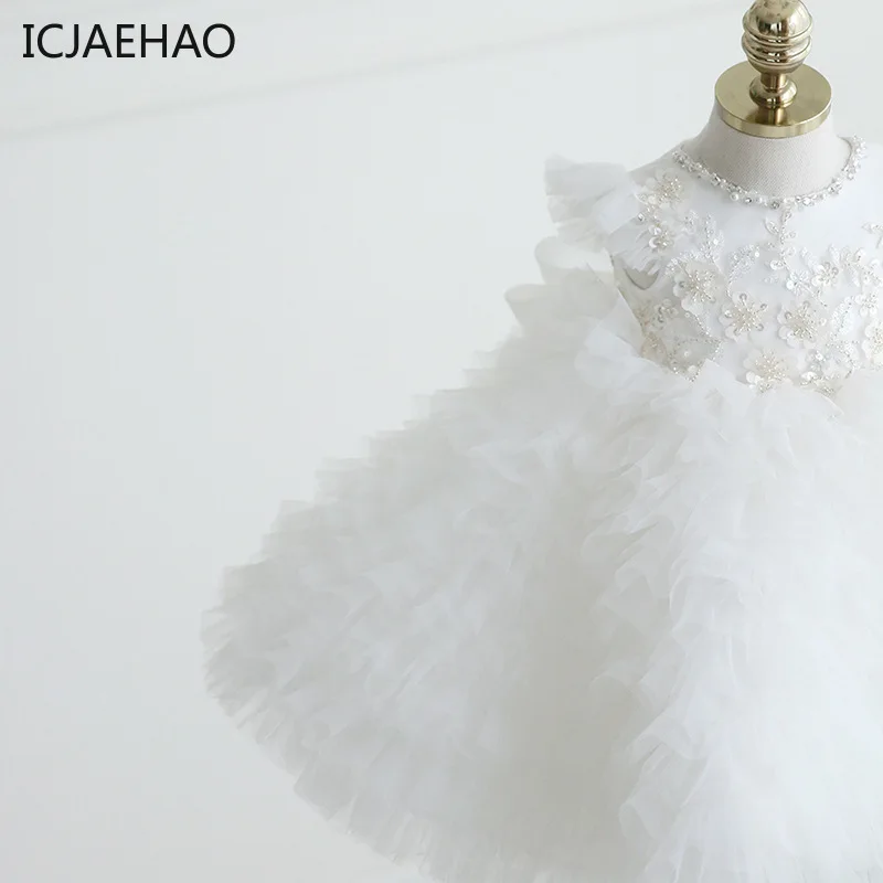 ICJAEHAO Newborn Baby Infant Girl 1st Year Birthday Dress Matching Toddler Flower Wedding Baptism Elegant Princess Gown Clothes