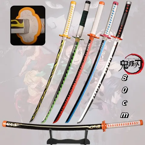 80cm 악마 슬레이어 Katana Swords Kimetsu No Yaiba Yaiba Swords 실제 크기 일본 애니메이션 Katana 사진 소품 홈 인테리어