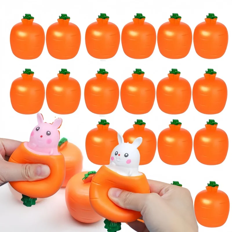 2PCS Kawaii Easter Themed Carrot Rabbit Squeeze Cup Stress Relief Pop up Toys Fidget Balls Party Favors & Easter Gifts