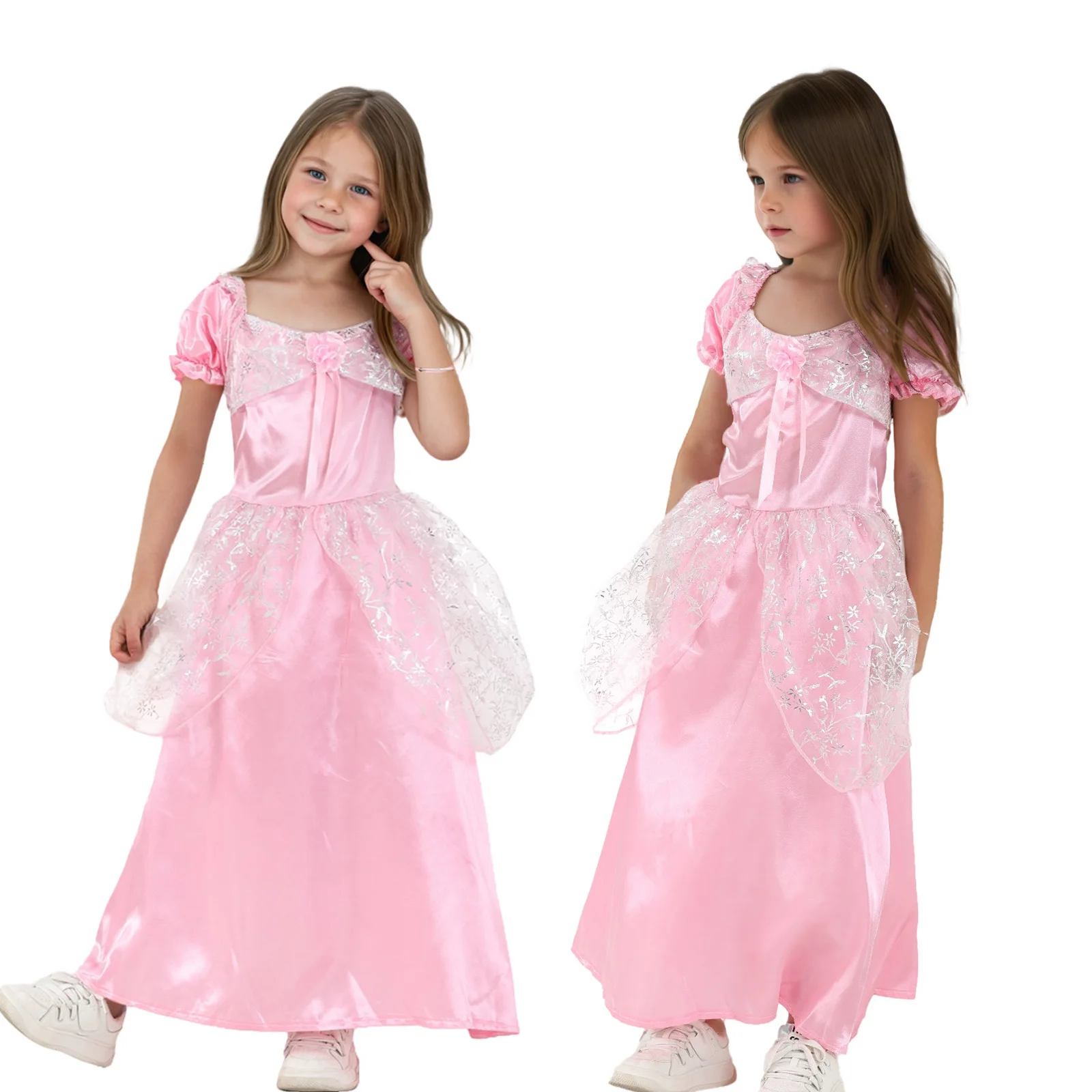 

Элегантное розовое платье с объемными рукавами для девочек, платье принцессы, карнавальный костюм на Хэллоуин, Рождественскую вечеринку, банкетное платье, день рождения