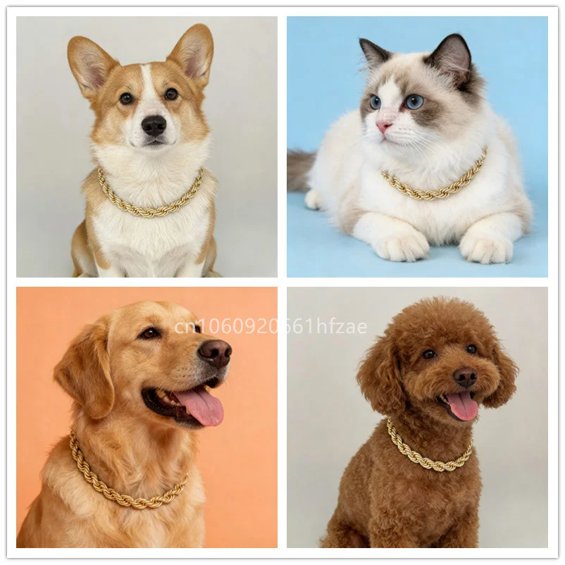 7/8/10mm Dog Collars Twisted Chain Gold Silver Color Metal Basic Chains Puppy Pet Accessories  Bouledogue Français Harnais