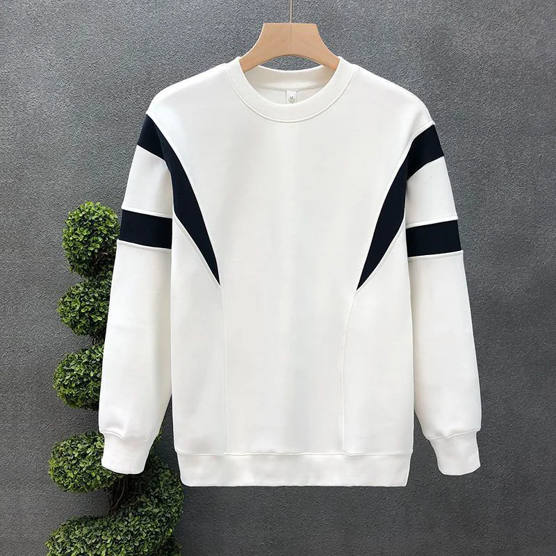 Spring Autumn Round Neck Loose Casual Patchwork Sweatshirt Men Long Sleeve Oversized All-match Top Homme Sporty Pullover Outwear