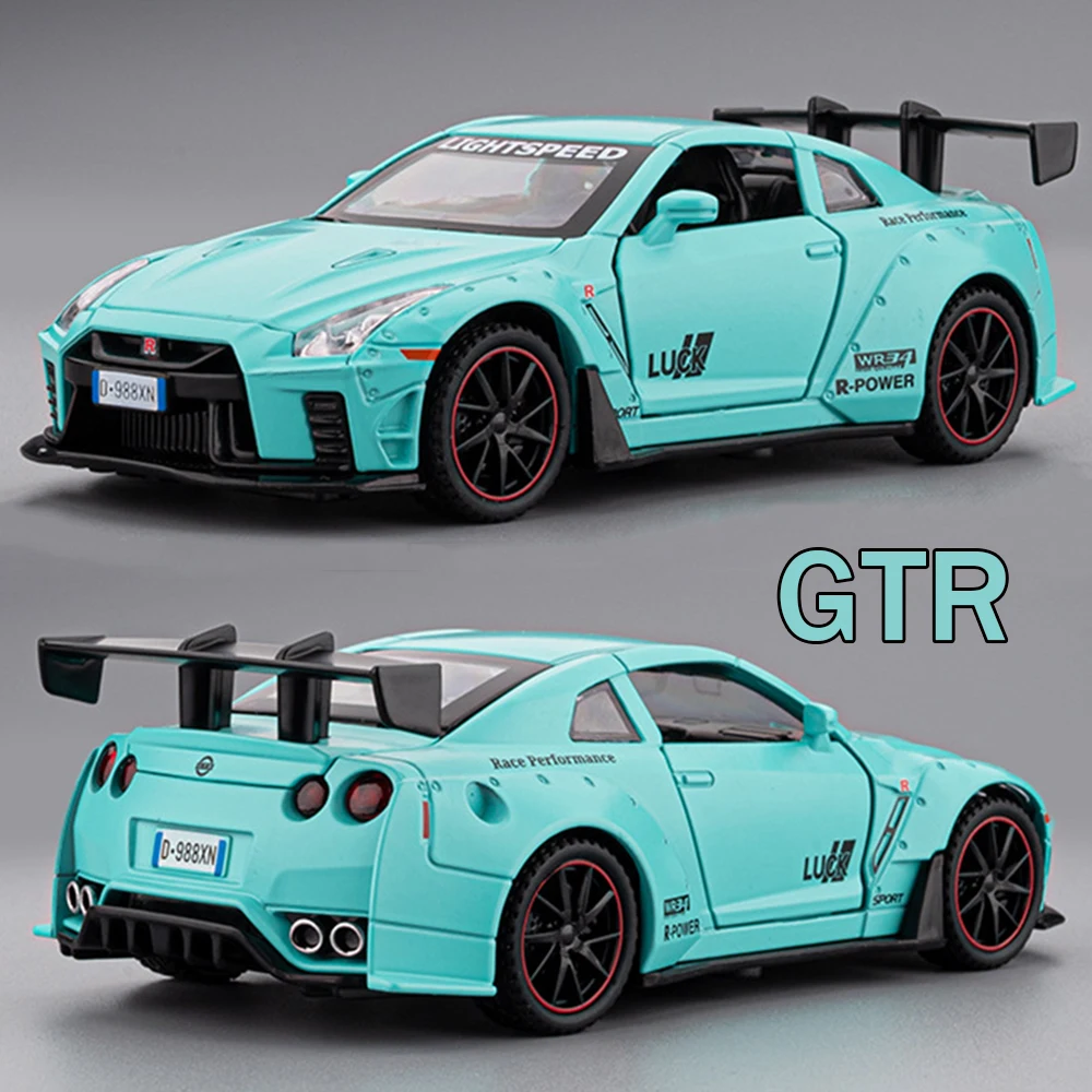 1:32 Nissan GTR-modellen Auto's Speelgoed Legering Diecast met lichte muziek Miniatuur sportwagen Terugtrekvoertuigen voor kinderen Educatie