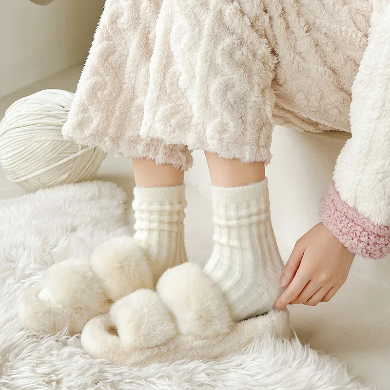 

Winter and Autumn Warm-up Padded Thick Mid-calf Socks for Women, Pure Color, Home Use Socks, Anti-chill Sleep Socks