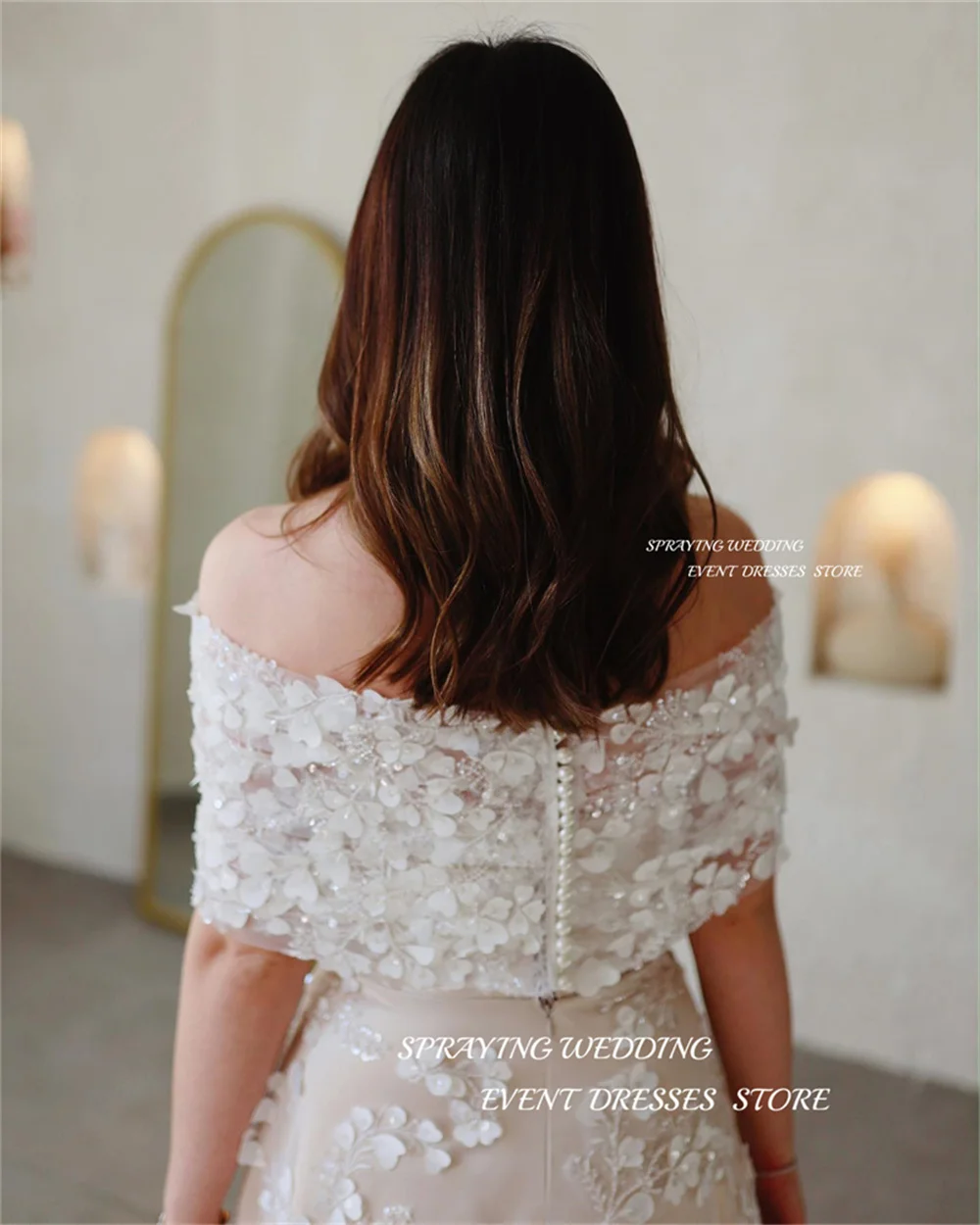 SPRAYING A-Line Detachable Shawl Vestidos de fiesta elegant para mujer Lace Flower Long One line collar Party Dress Customized