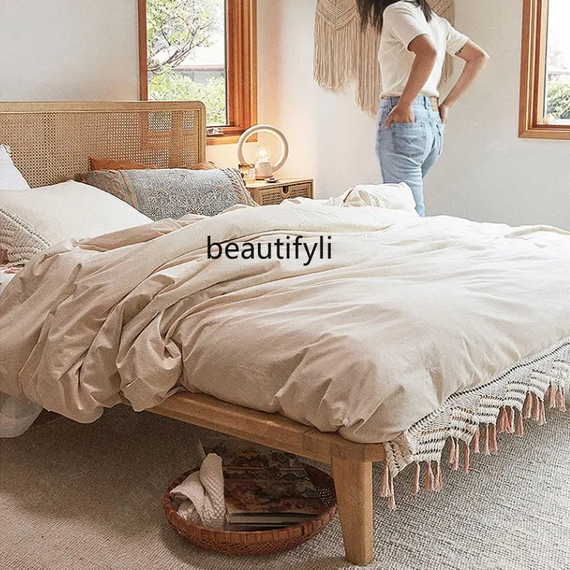 Southeast Asia Rattan Bed Nordic Bedroom Designer Modern Furniture Solid Wood Double Bed Rattan Bed