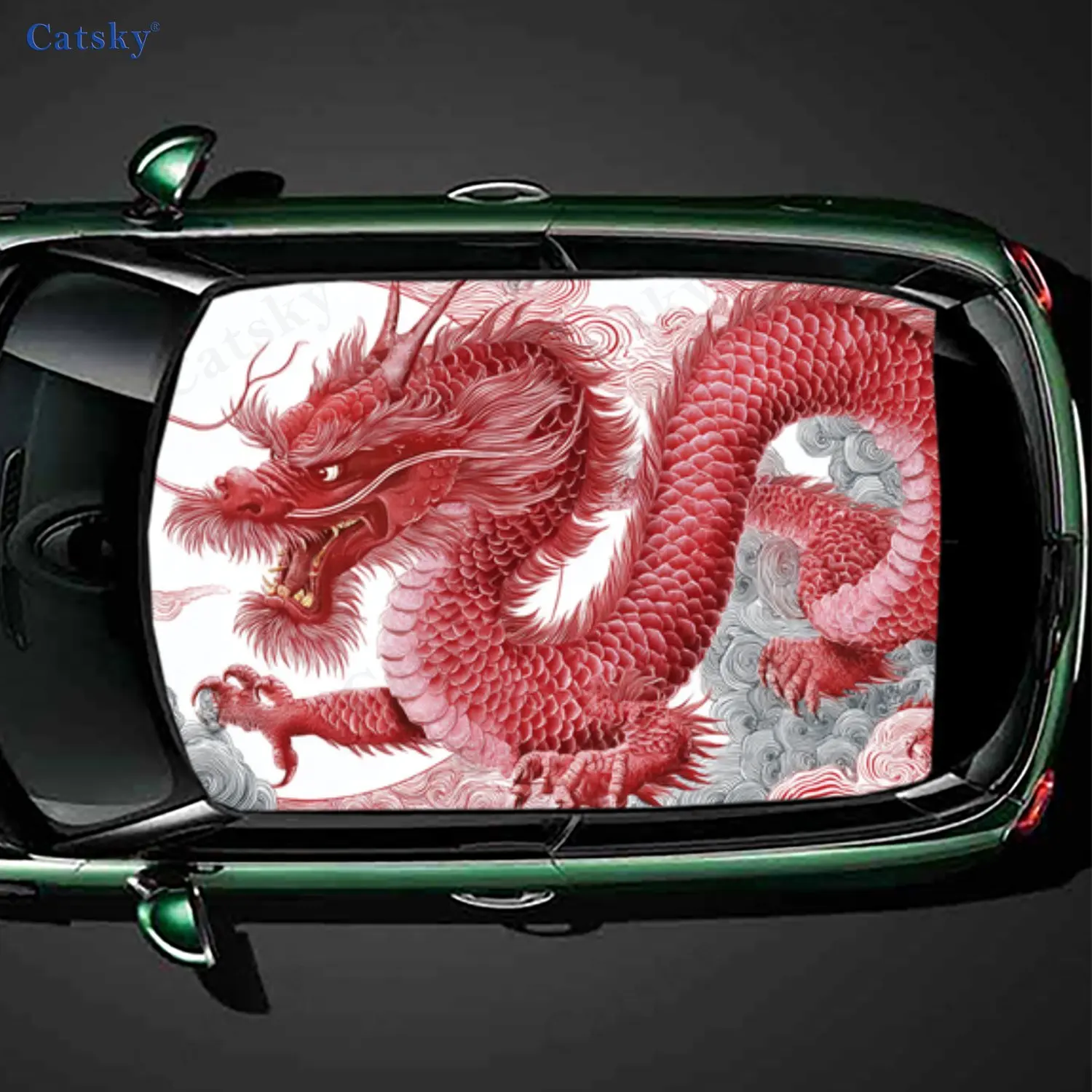 

Traditional Red Dragon Thrill Car Roof Sticker, PVC Self-Adhesive Waterproof Car Vinyl Decal, Car Decoration Protection Stickers