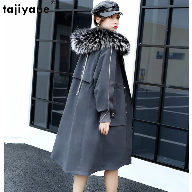 Tajiyane Female Fur Parkas Mid-length Jackets for Women 2023 Winter Rabbit Fur Liner Detachable Fur Coat Real Raccoon Fur Collar