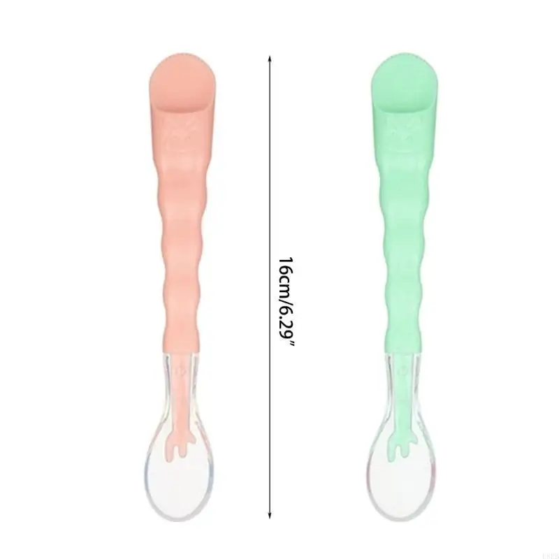 متعددة الوظائف الطفل ملعقة سيليكون الطفل تغذية ملعقة مزدوجة الرأس الطفل ملاعق L8RB