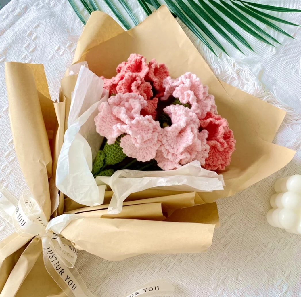 diy knitted carnation bouquet handmade fafa mother's day gift wool crochet material package immortalized flowers