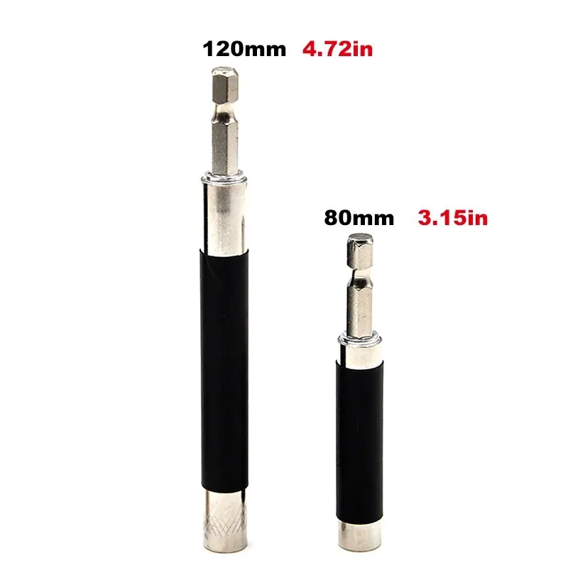 2pc 80/120mm Black Telescopic Connecting Rod Hexagonal Handle Extension Joint Sleeve Electric Tool Accessory Set