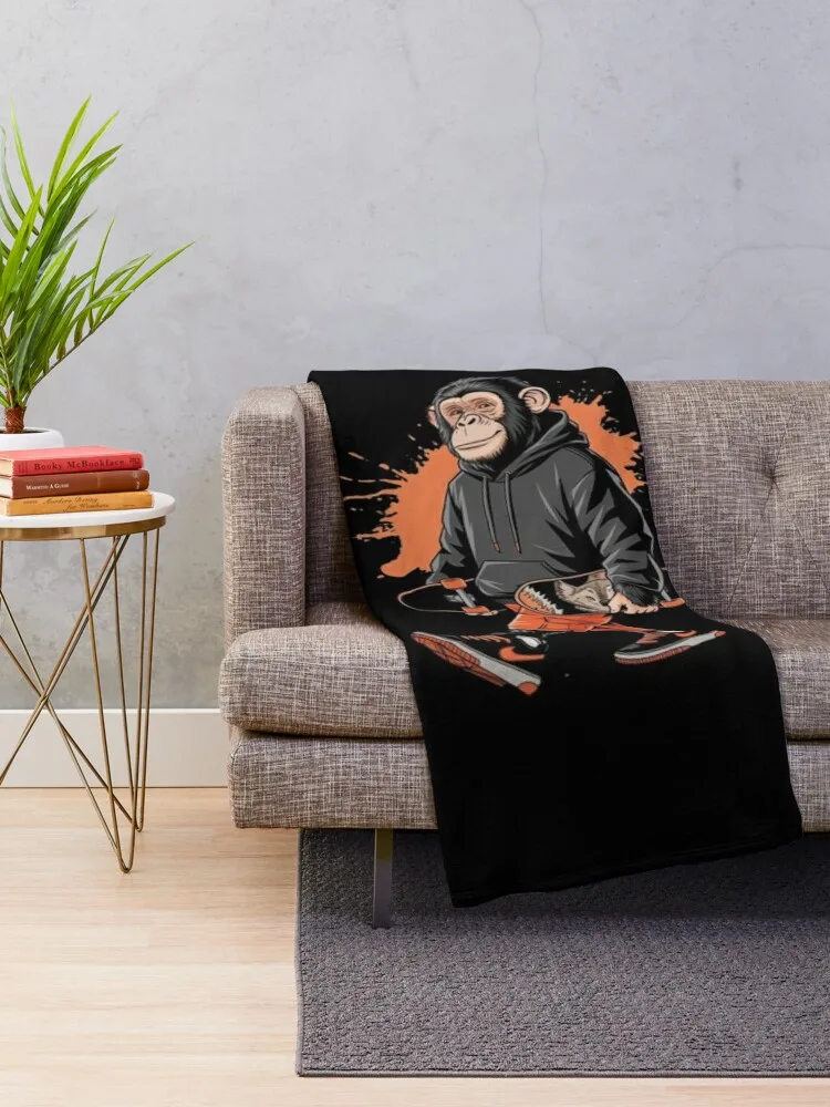 Urban Skater Chimp: Trendy Streetwear and Skateboard Art Throw Blanket Flannels Sleeping Bag Blankets