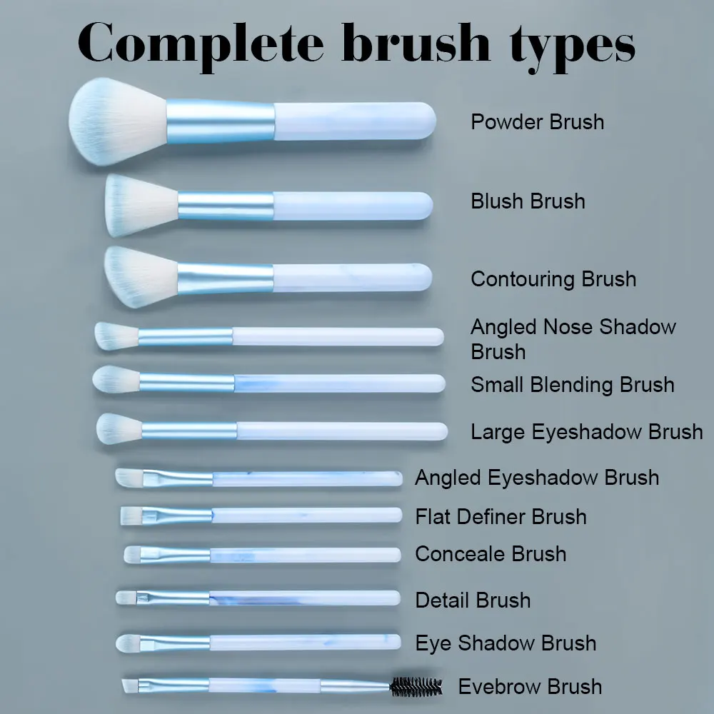 12PCS Blue Makeup Brushes Set Soft Fluffy Detail Concealer Blush Loose Powder Eyeshadow Highlighter Foundation Women Beauty Tool