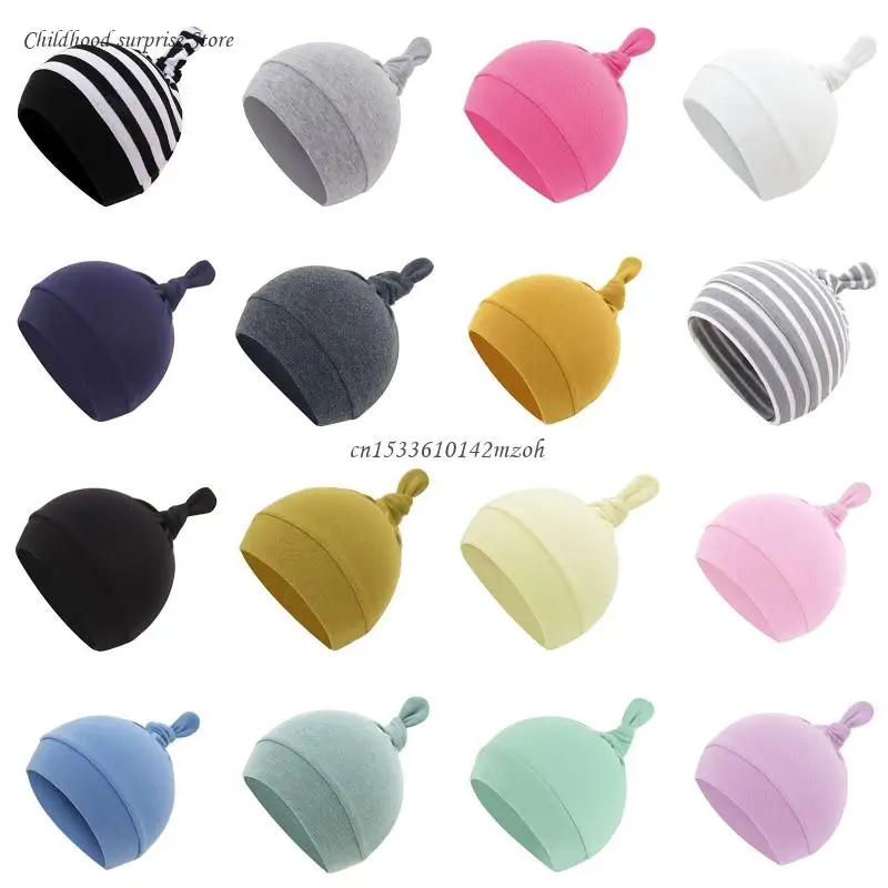 เด็กผ้าฝ้ายนุ่มหมวก ทารกแรกเกิดน่ารักหาง Knot Beanie หมวกสีทึบ Bonnet Bandanas Turban Headwrap Dropship